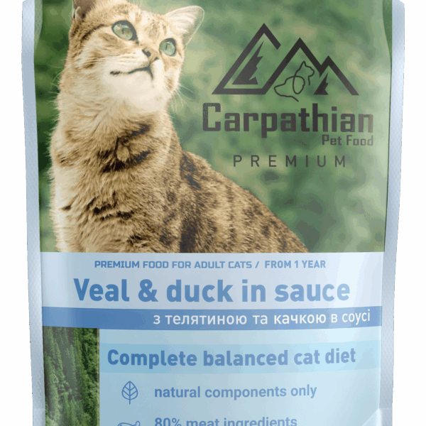 Hrana Umeda pentru Pisici cu Vitel si Rata in Sos 100G